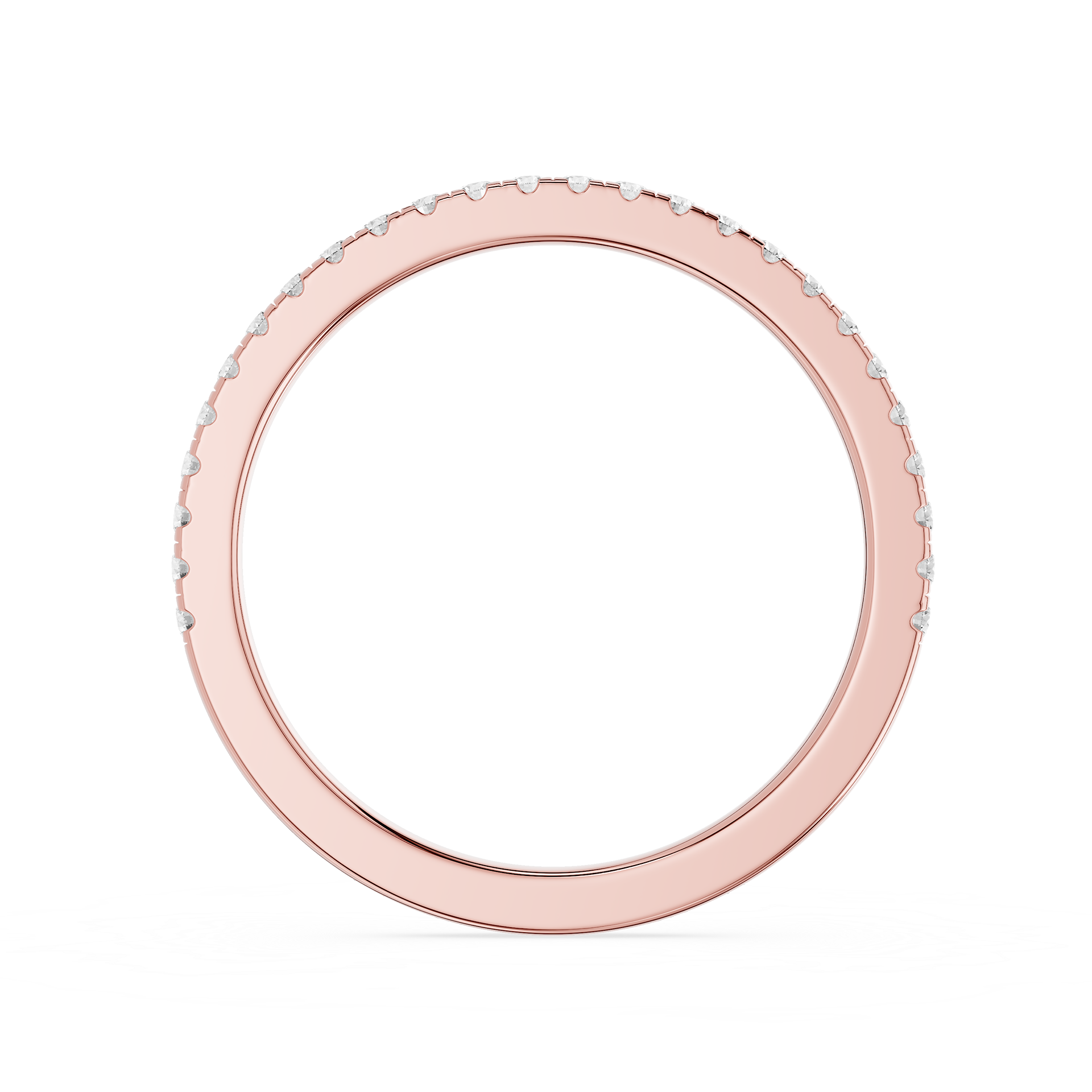 Rose gold ring with small diamonds on a white background