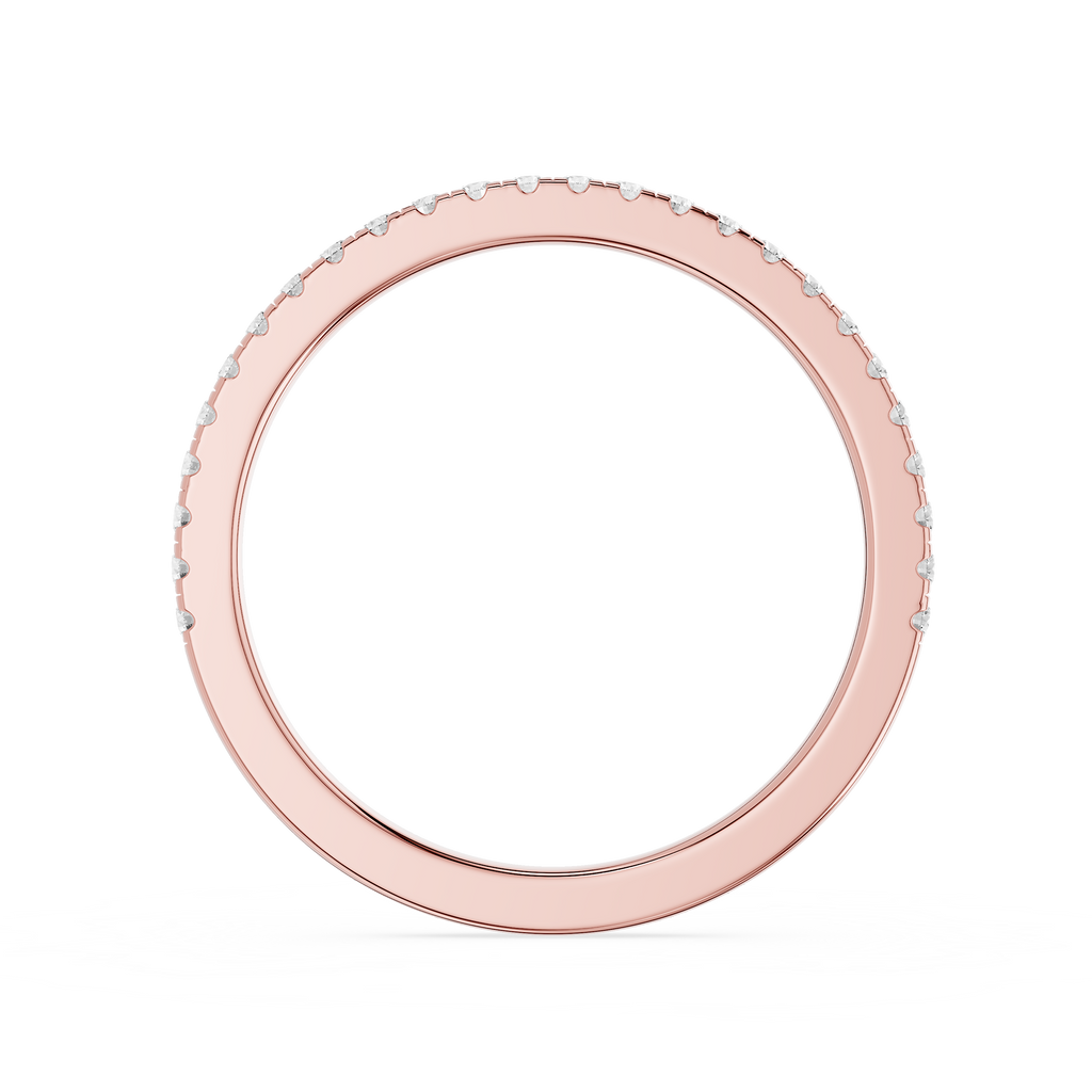 Rose gold ring with small diamonds on a white background