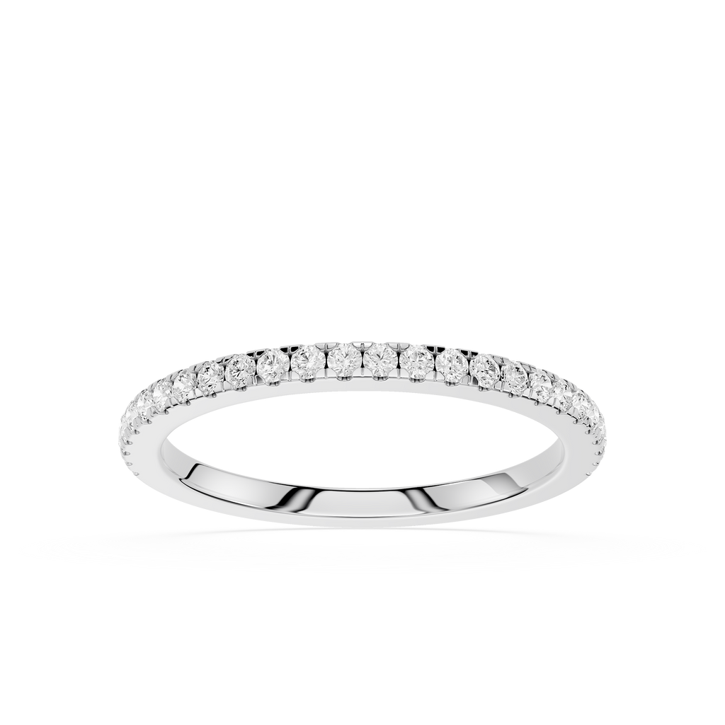 Silver ring with small diamonds on a white background