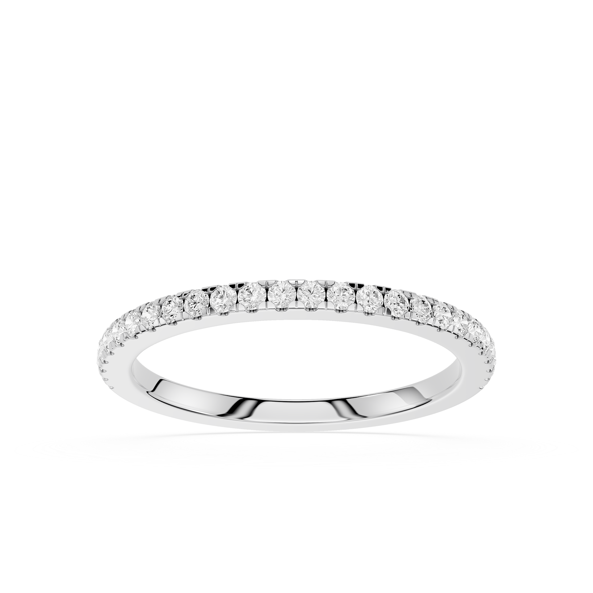 Silver ring with small diamonds on a white background