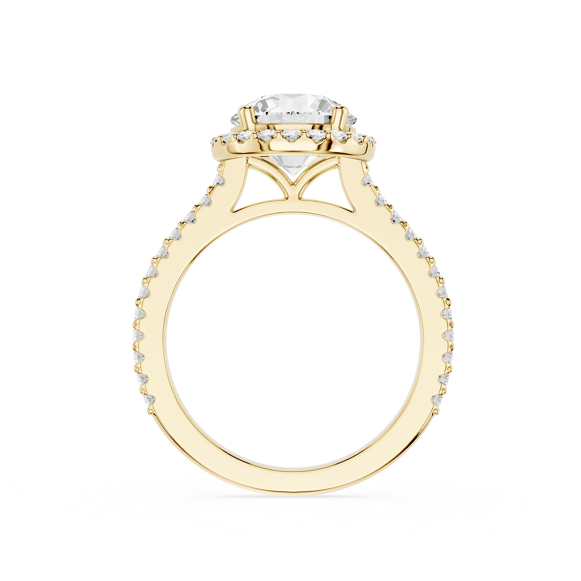 Gold ring with a diamond on a white background