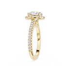Gold ring with a diamond on a white background