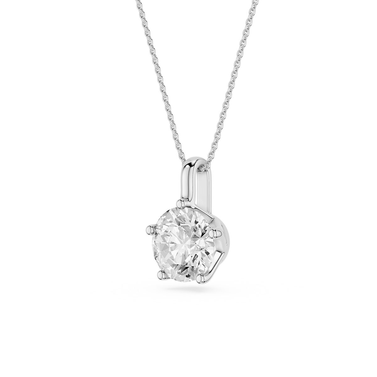 Side View Of White Gold Round Cut Lab Grown Diamond Hidden Bail Basket Pendant