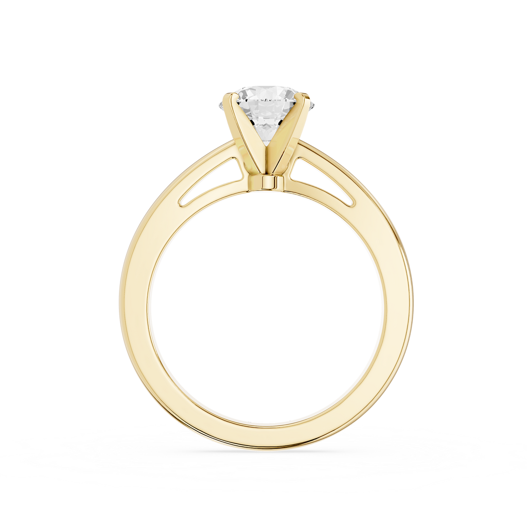 Gold ring with a diamond on a white background