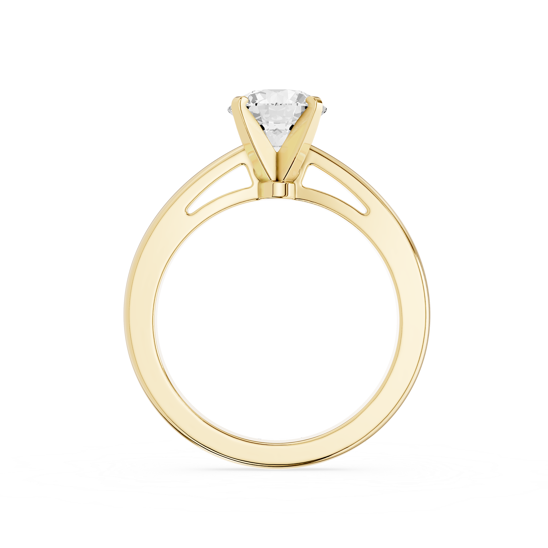 Gold ring with a diamond on a white background