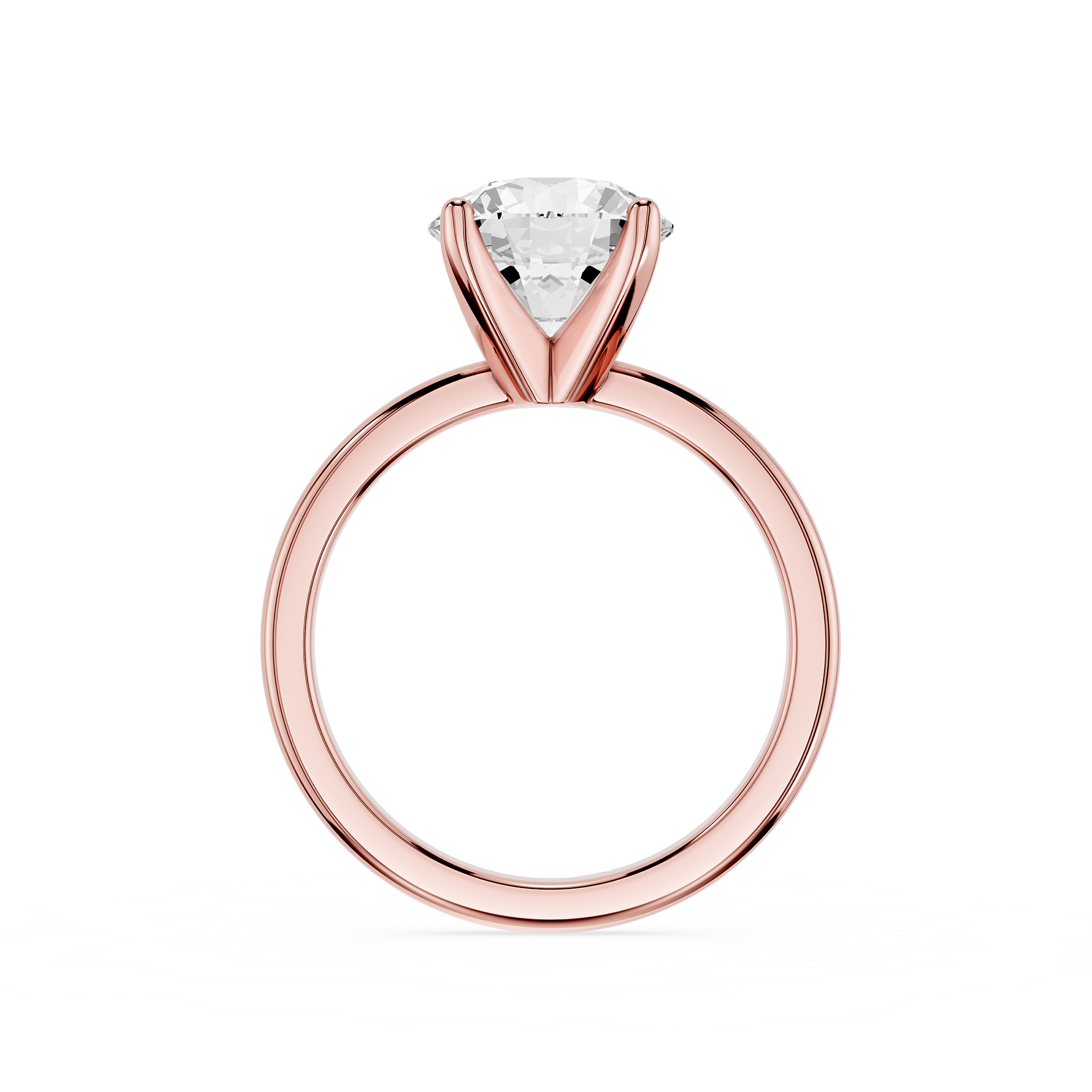 Rose gold ring with a clear gemstone on a white background