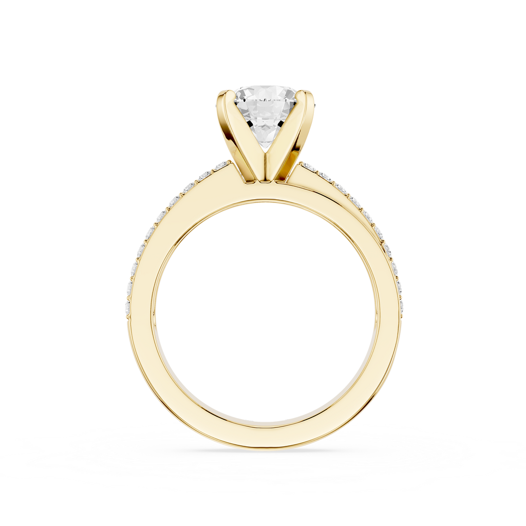 Gold ring with a diamond on a white background