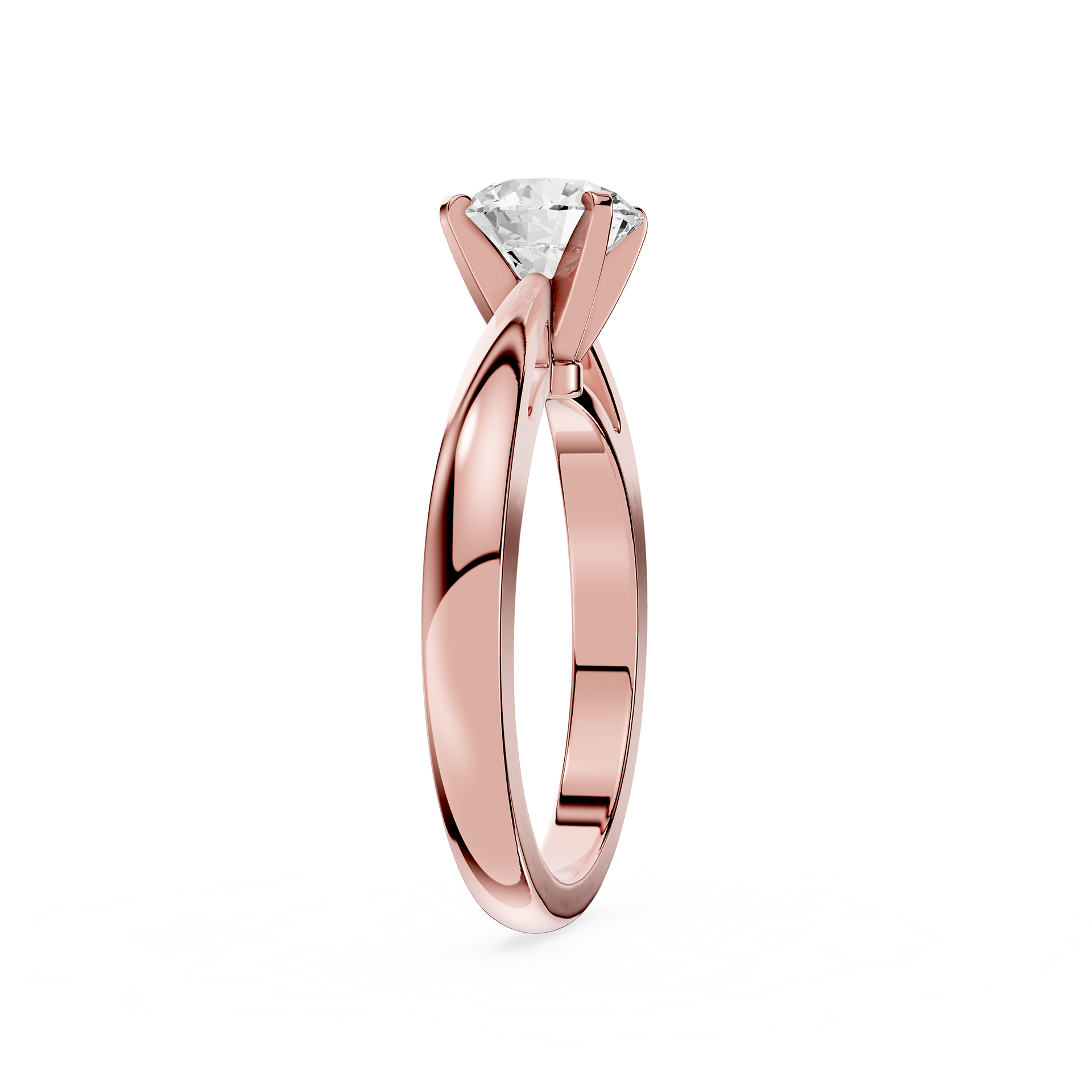 Rose gold ring with a diamond on a white background