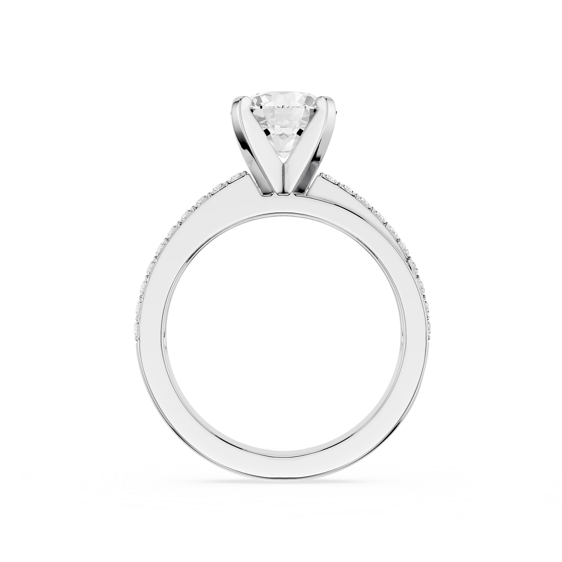 Diamond ring with a white gemstone on a white background