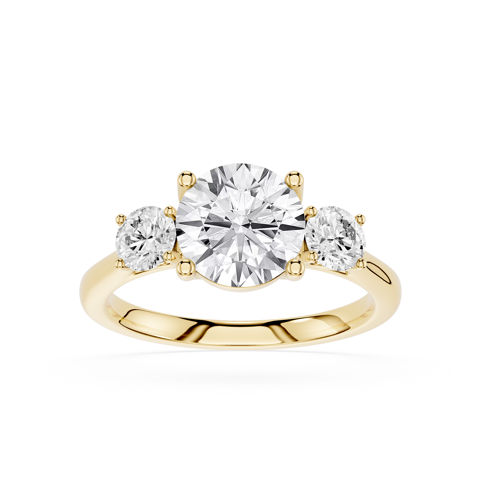 Gold ring with three diamonds on a white background