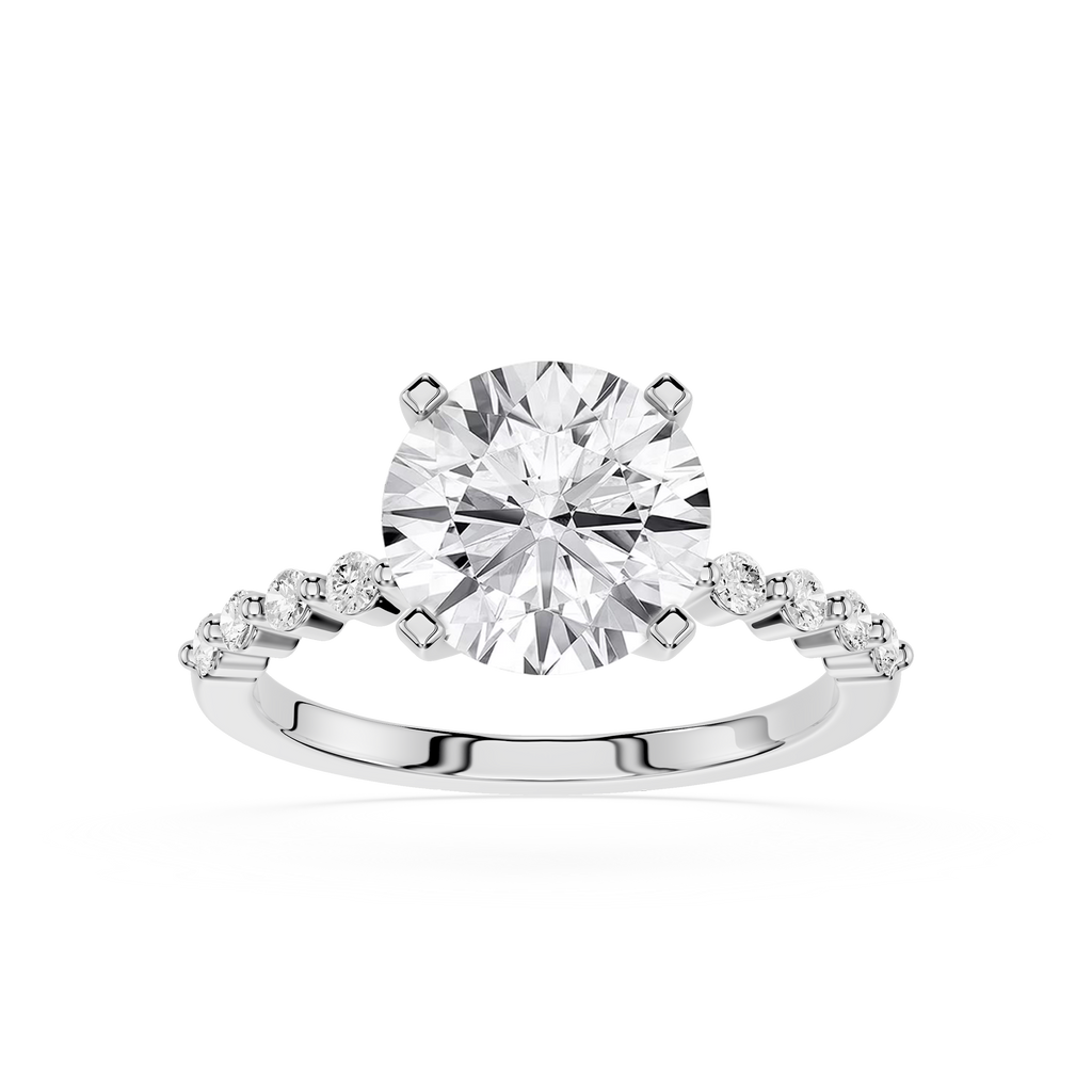 front view of Round Cut Lab Grown Diamond Cathedral Ring in white gold
