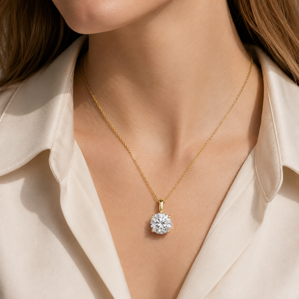 Round Cut Lab Grown Diamond Solitaire Pendant Necklace