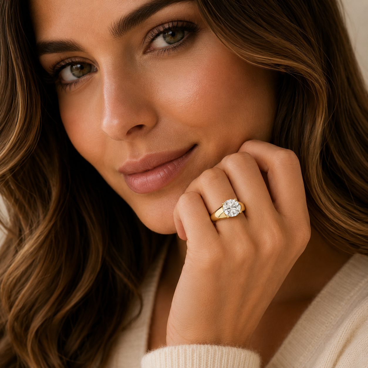 Round Solitaire Lab Grown Diamond Wide Band Ring
