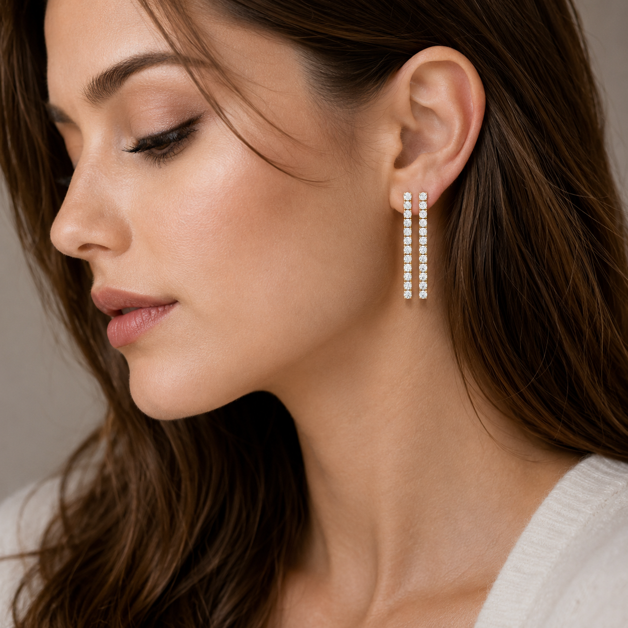 Round Cut Lab Grown Diamond Bar Drop Earrings
