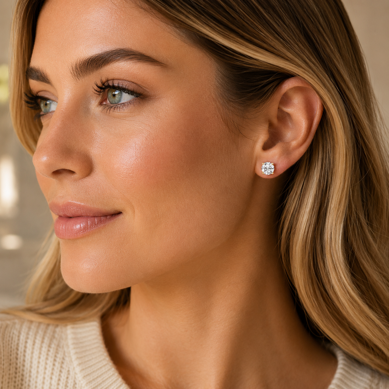 Round Cut Lab Diamond Four Prong Stud Earrings