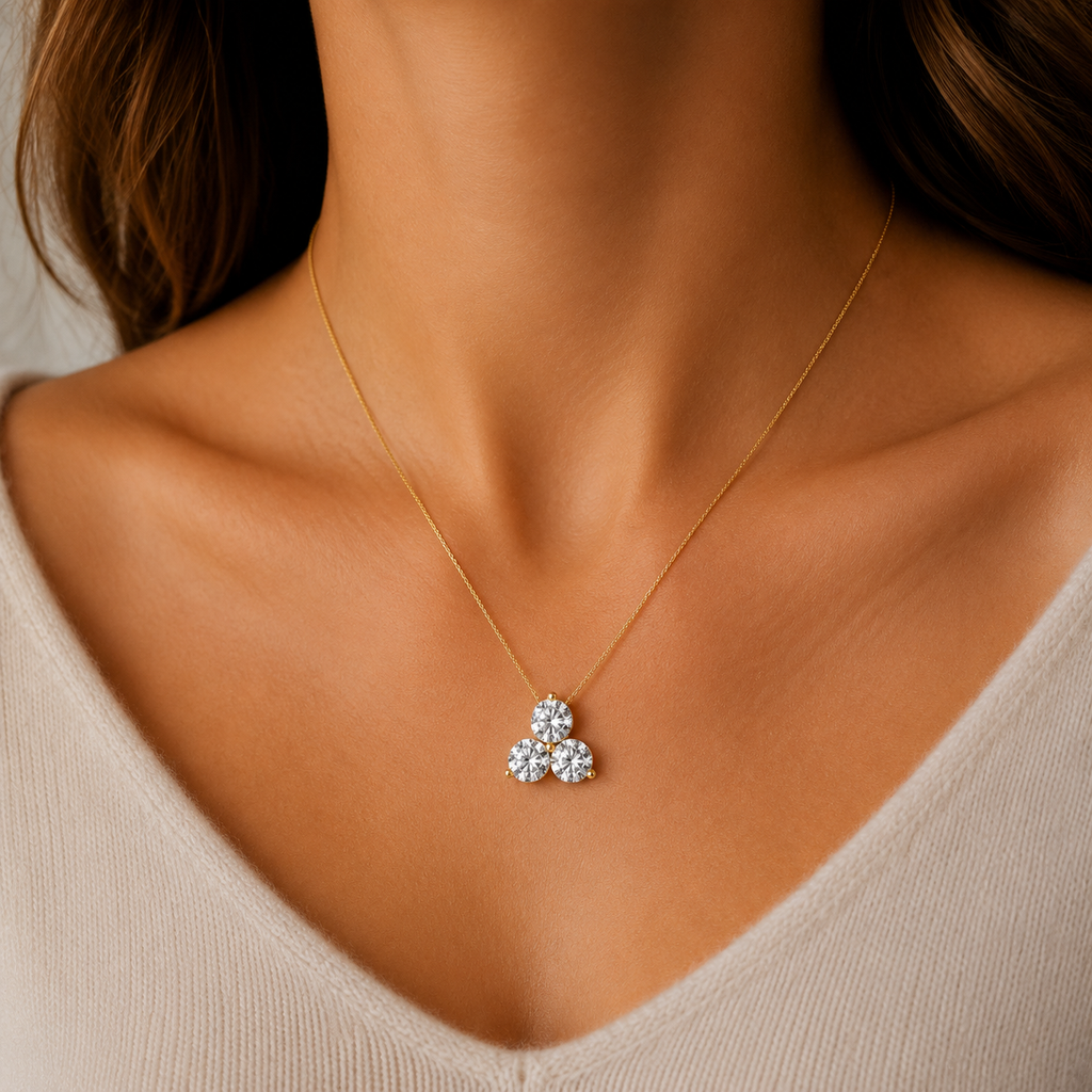 Round Lab Grown Diamond Three Stone Pendant