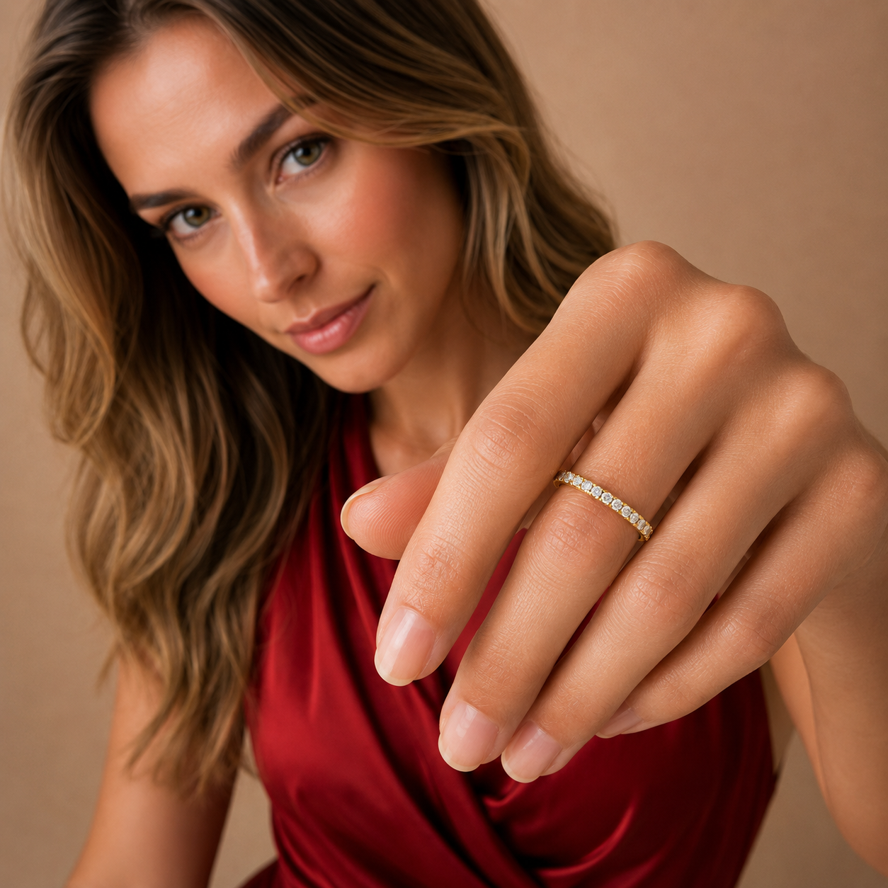Round Shaped Half Eternity Diamond Wedding Band