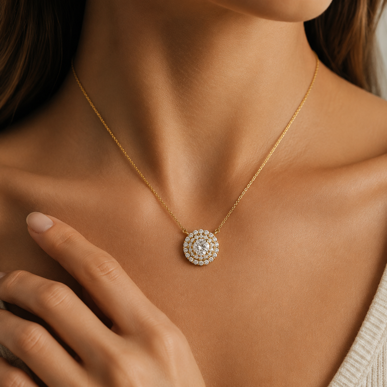 Round Halo Lab Grown Diamond Pendant