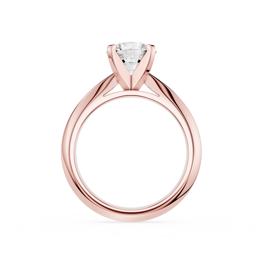 Rose gold ring with a diamond on a white background