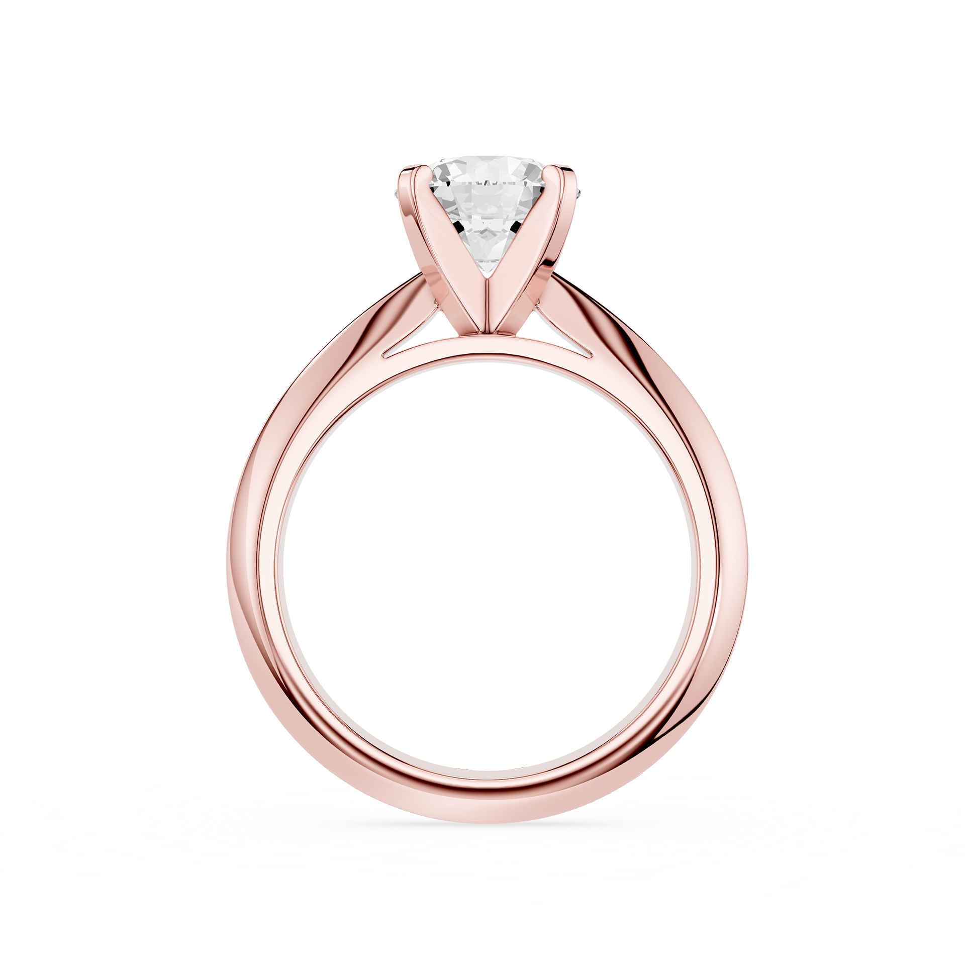 Rose gold ring with a diamond on a white background