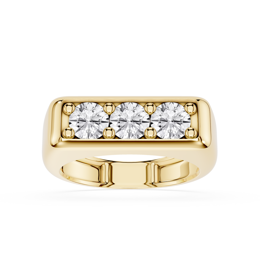 Gold ring with three diamonds on a white background