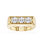 Gold ring with three diamonds on a white background