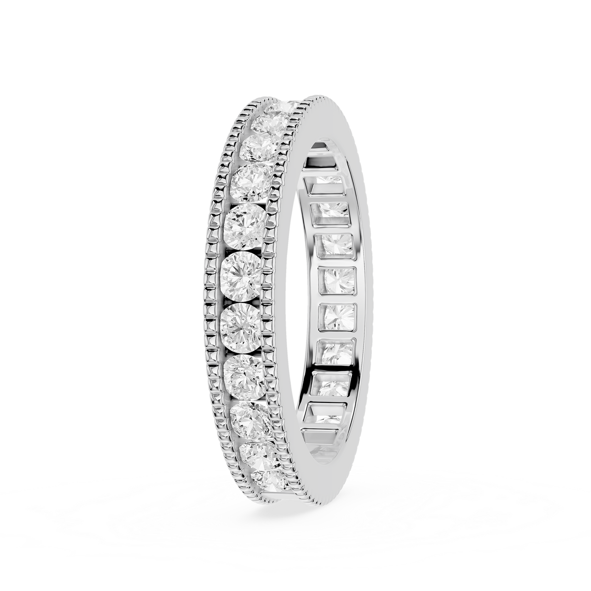 Round Cut Lab Grown Diamond Milgrain Eternity Wedding Band