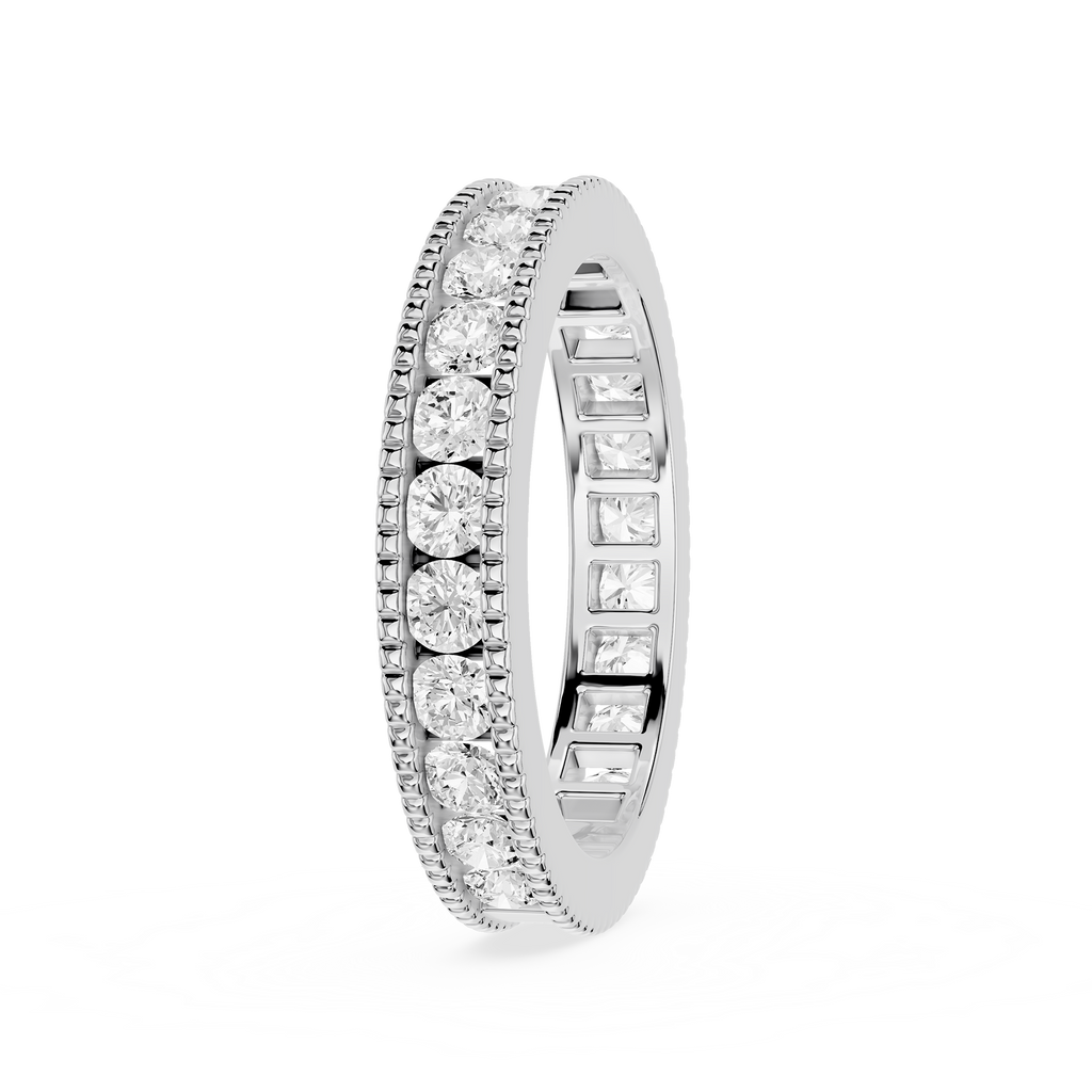 Gold ring with diamond accents on a white background