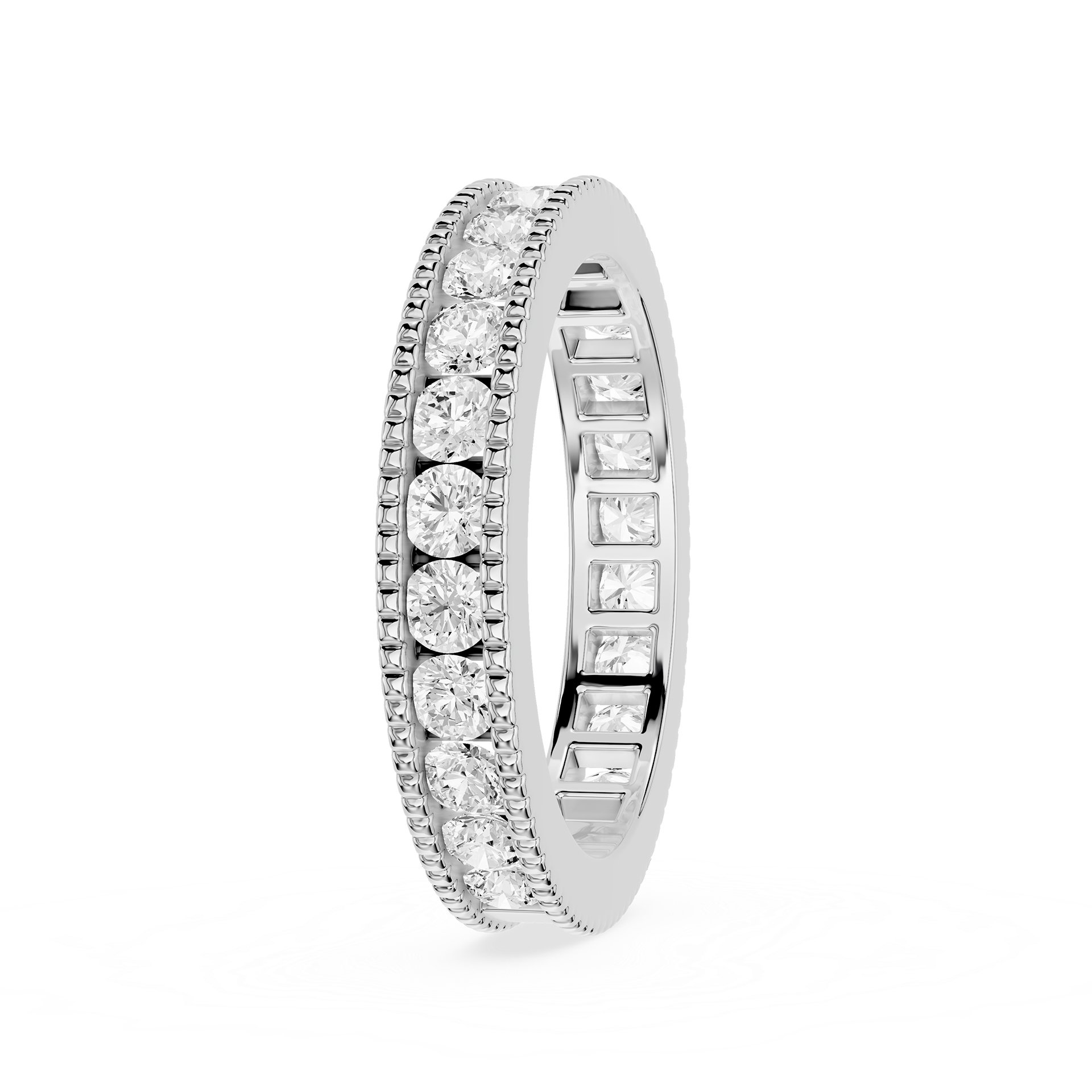 Gold ring with diamond accents on a white background