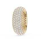 Gold ring with diamond accents on a white background