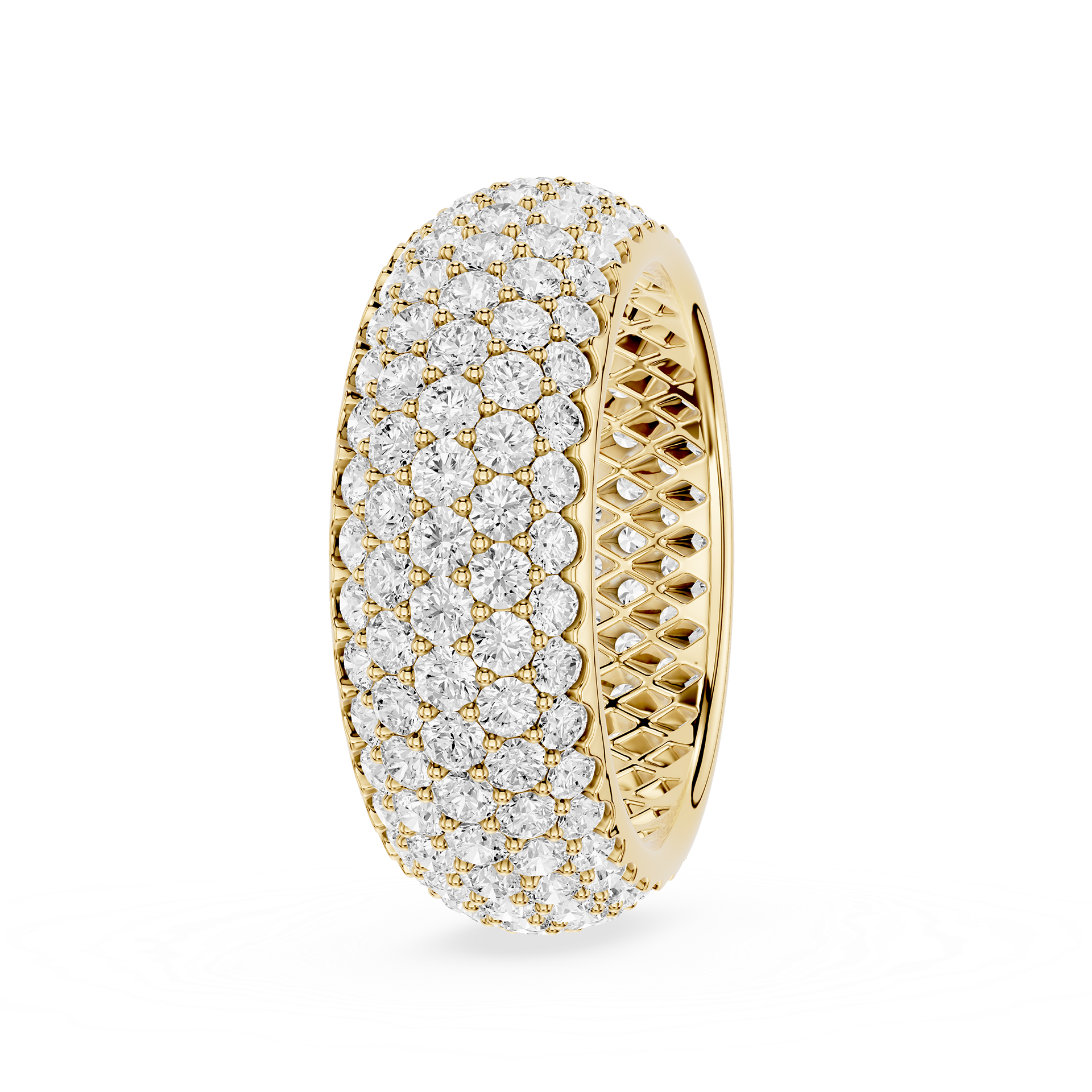 Gold ring with diamond accents on a white background