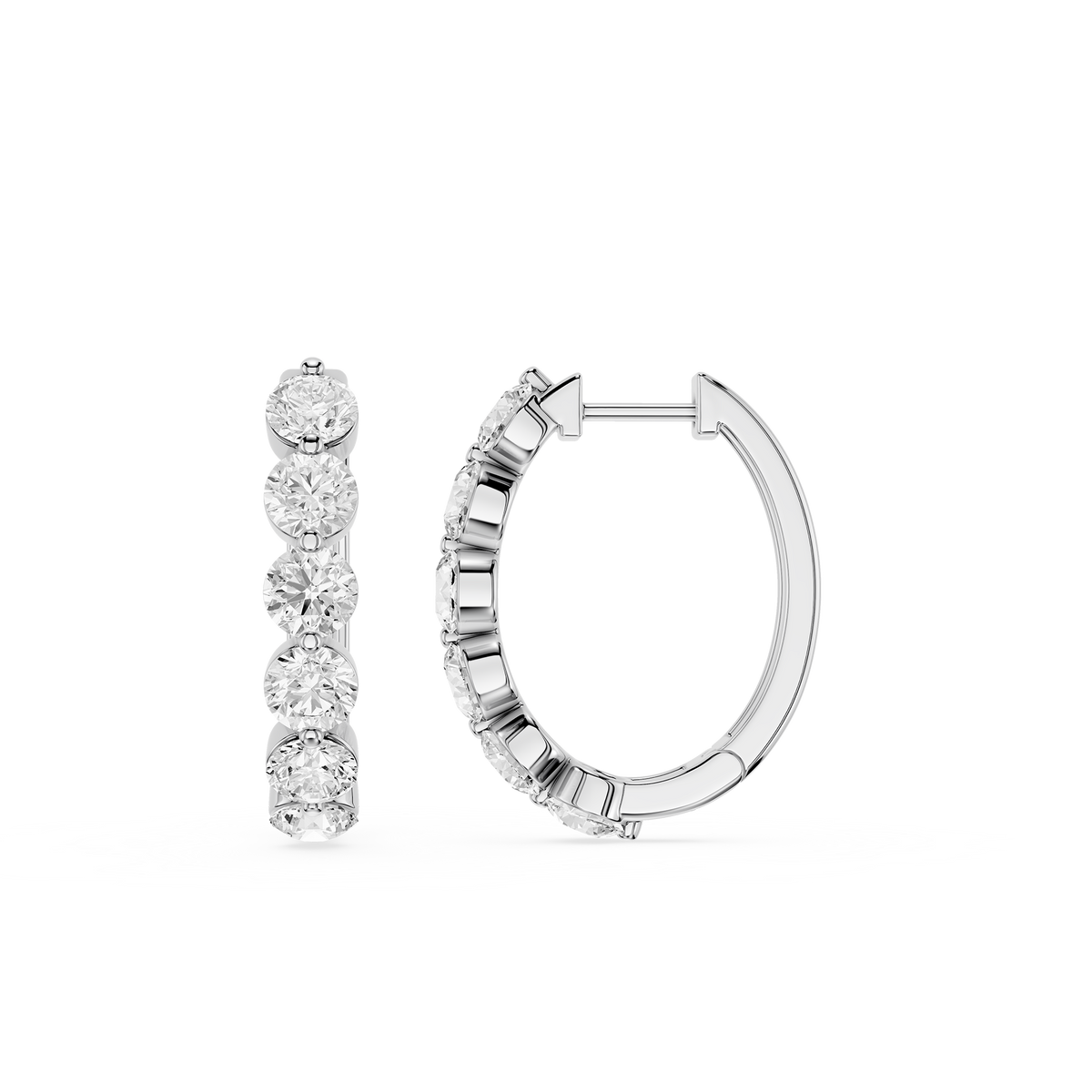 Diamond hoop earrings on a white background