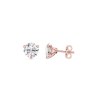 Rose gold stud earrings with clear gemstones on a white background