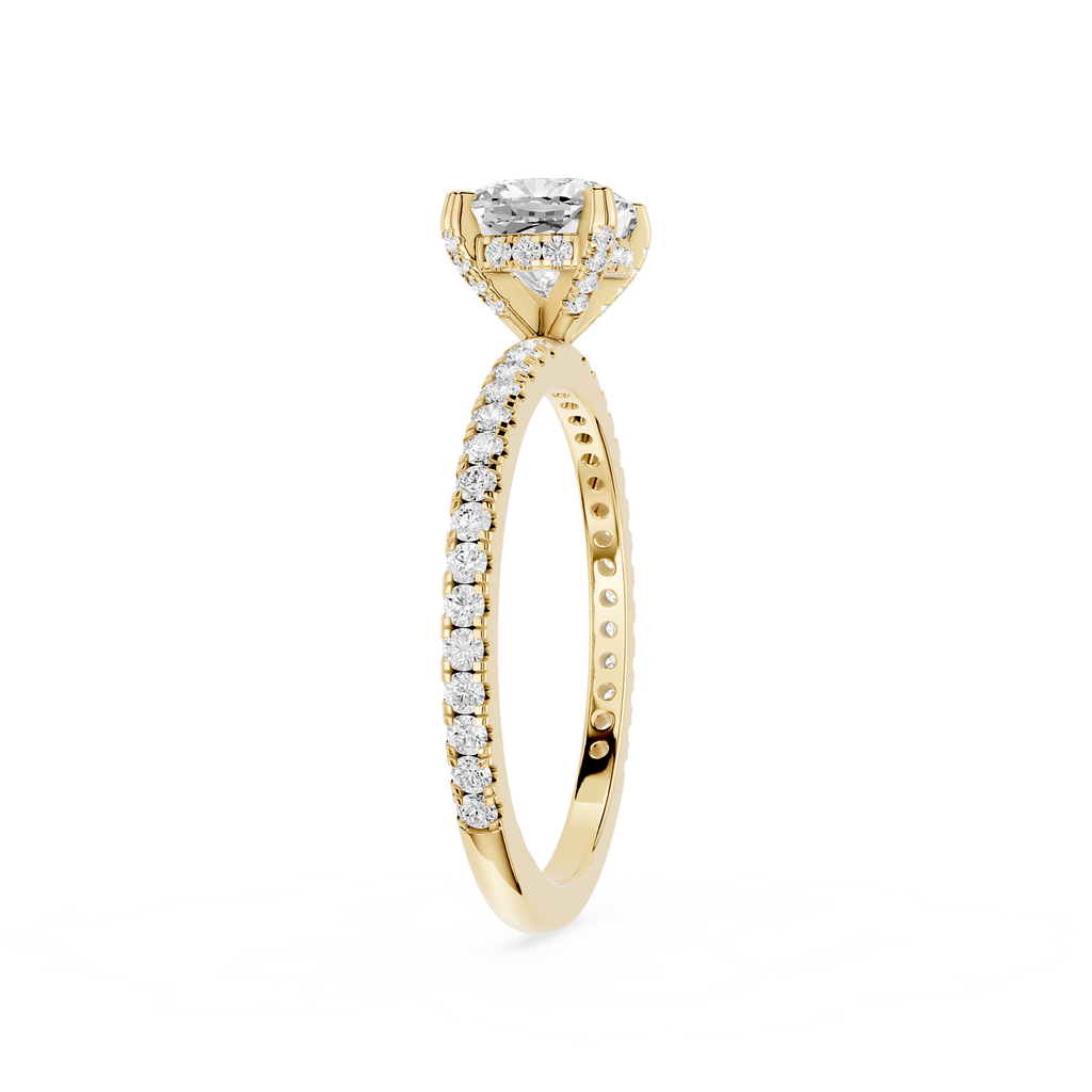 Gold ring with a diamond on a white background