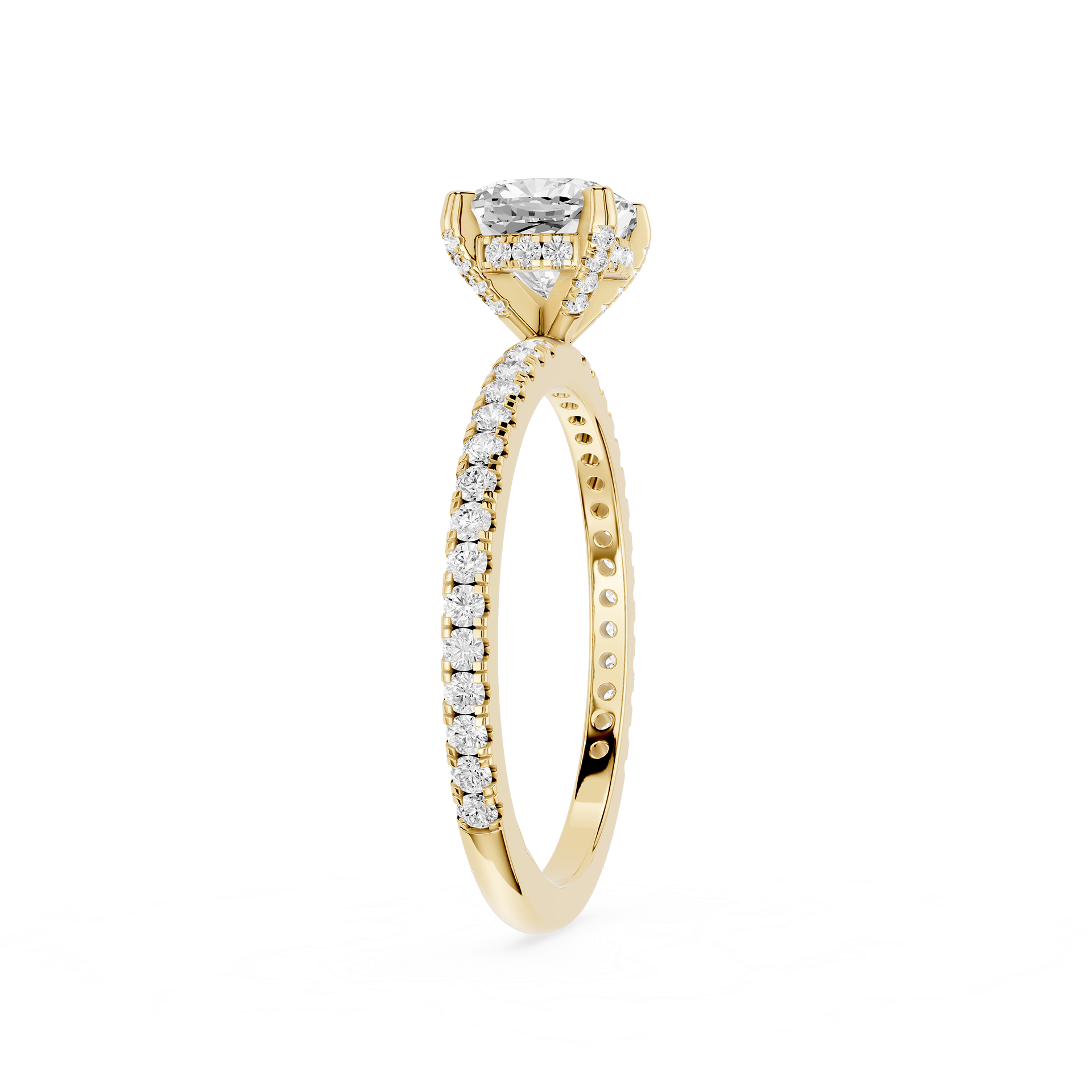 Gold ring with a diamond on a white background