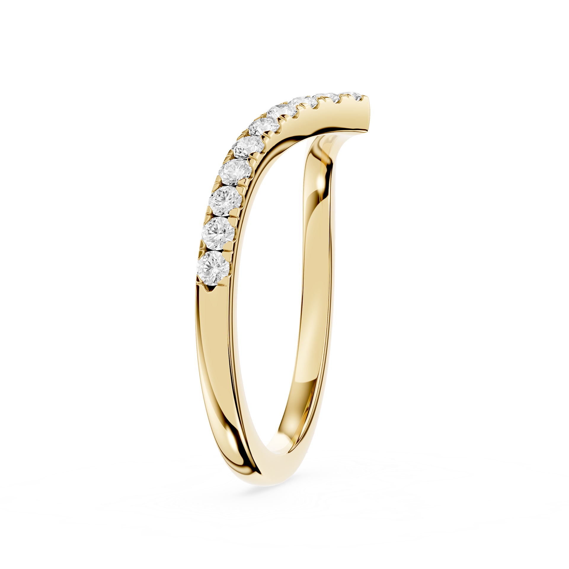 Gold ring with small diamonds on a white background