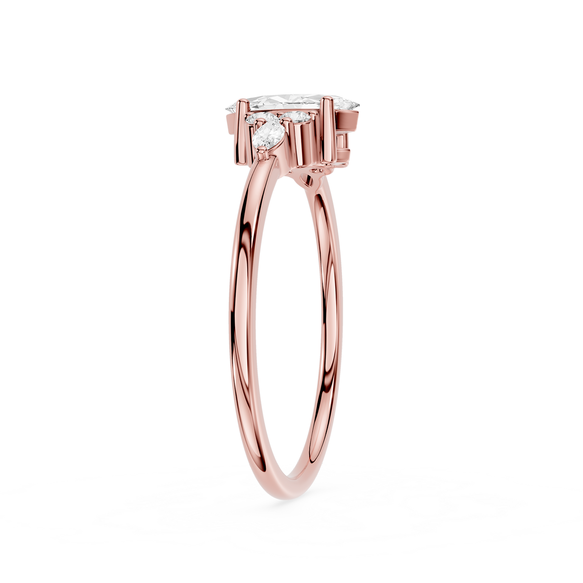 Rose gold Marquise Cut Lab Diamond Cluster Side Stone Engagement Ring