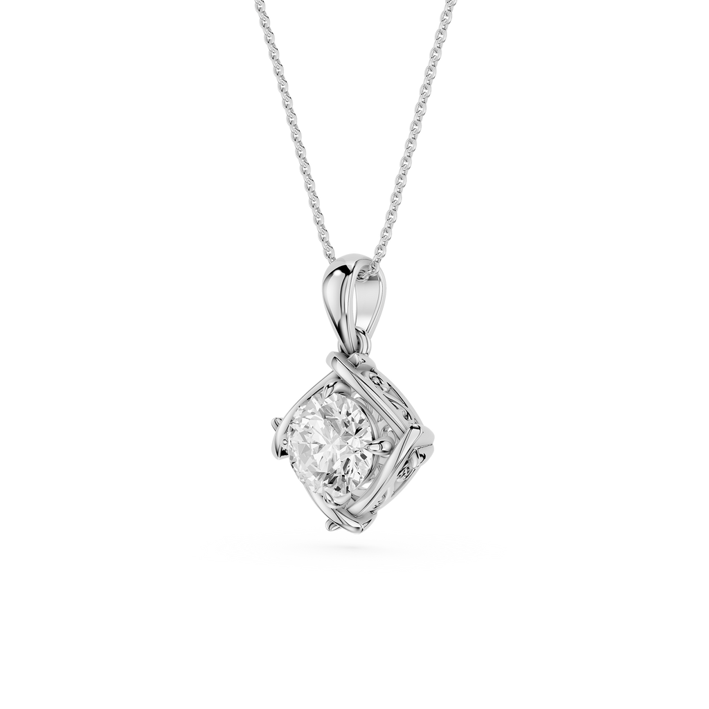 Diamond pendant necklace on a white background