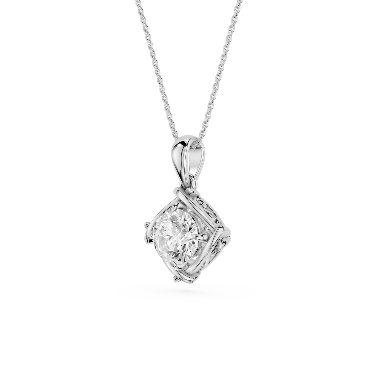 Diamond pendant necklace on a white background
