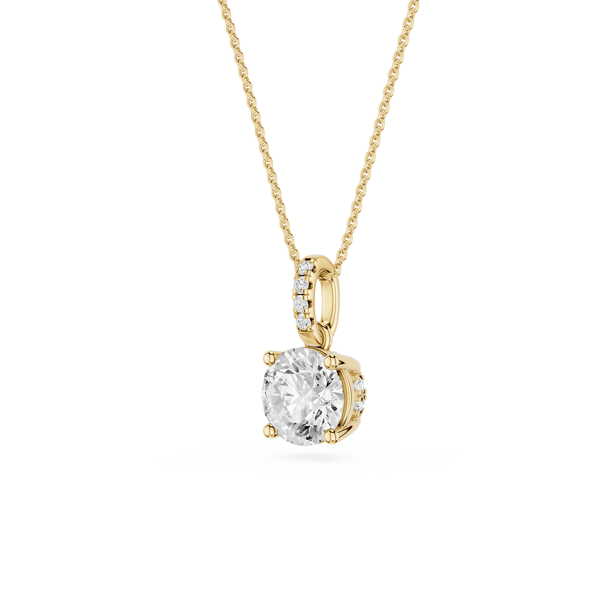Side View Of 1 Ct Round Cut Lab Grown Diamond Hidden Halo Solitaire Pendant