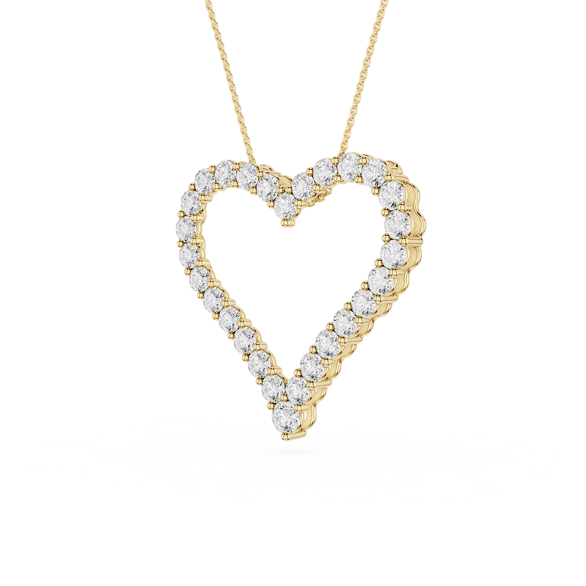 Heart-shaped diamond necklace on a white background