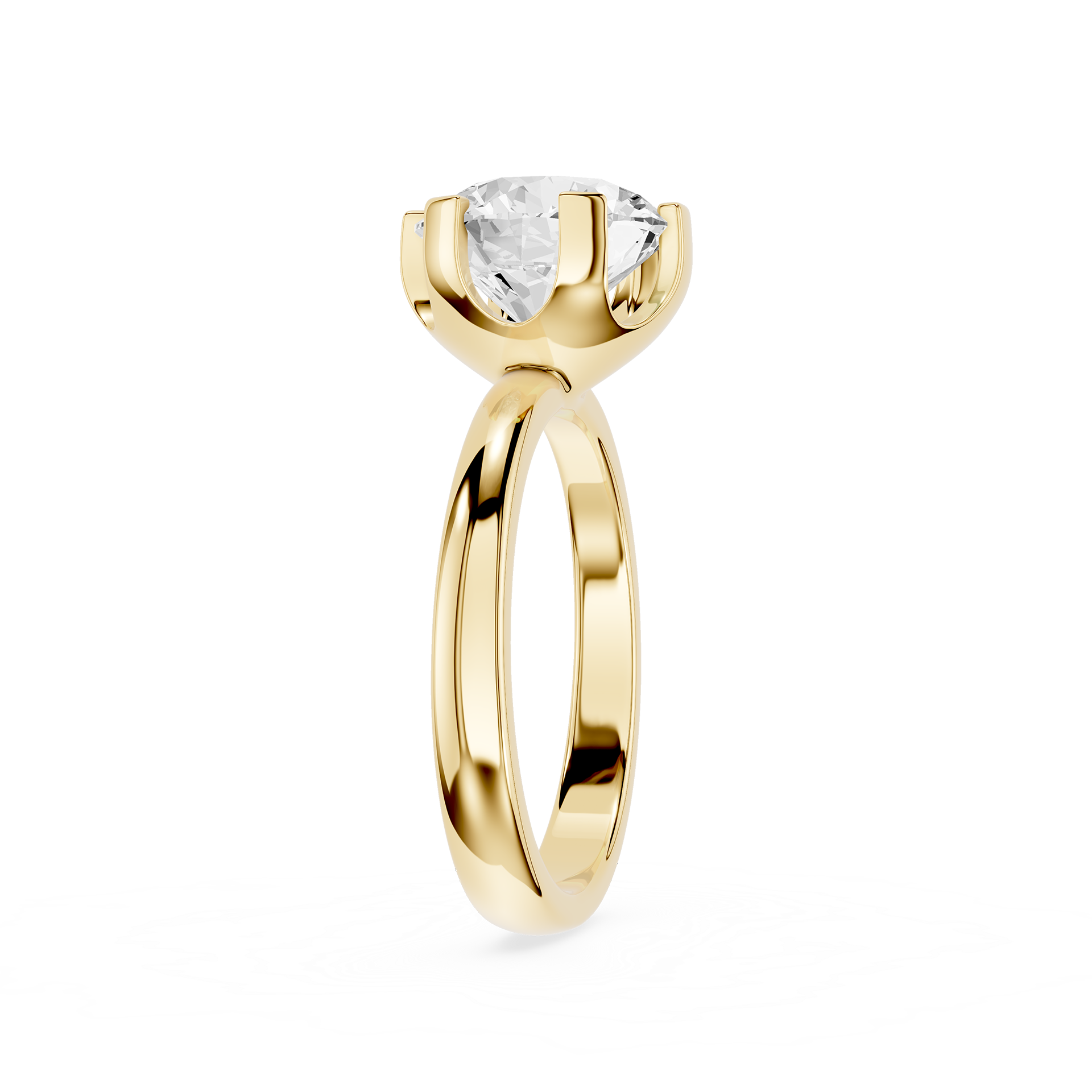 Gold ring with a clear gemstone on a white background