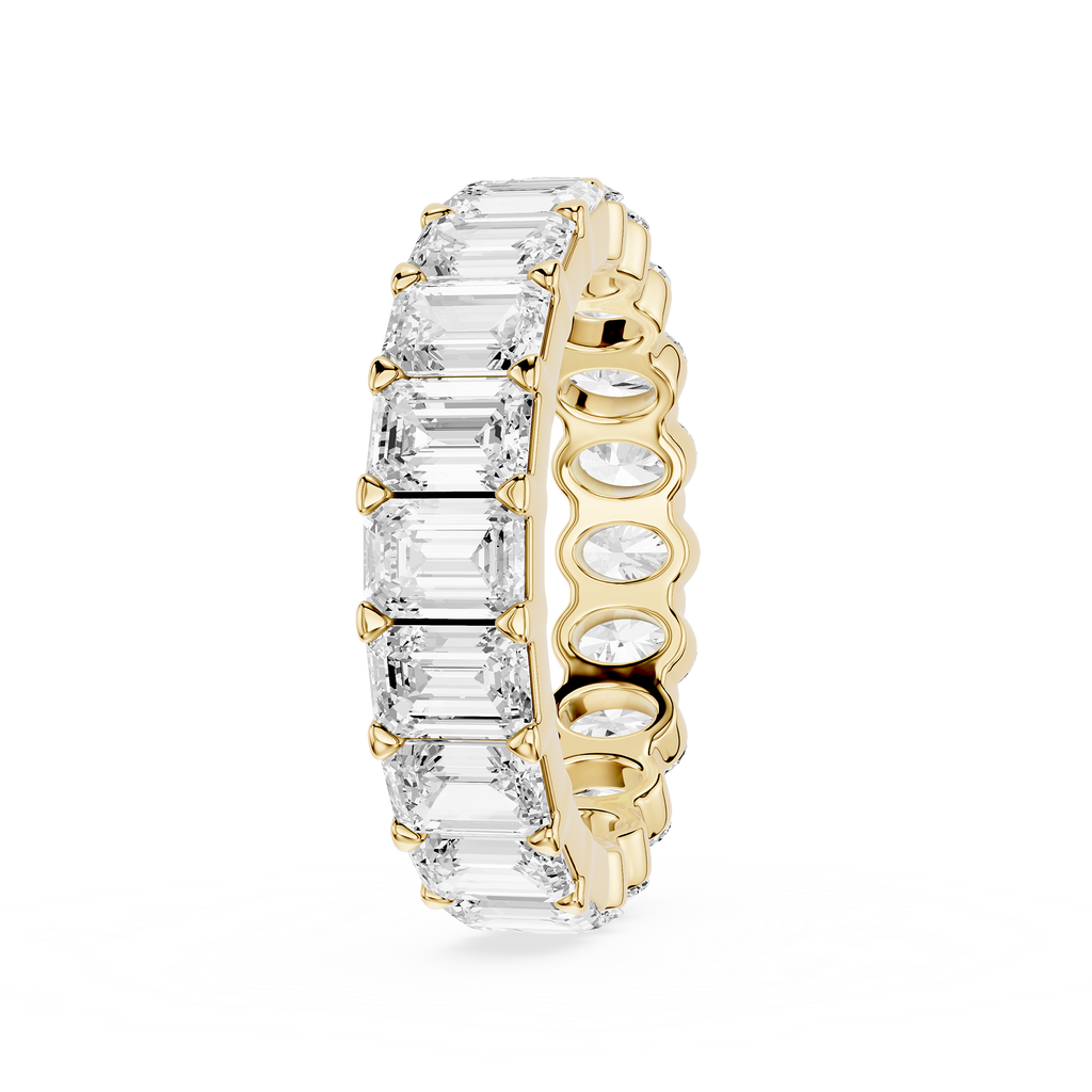 Side View Of Yellow Gold 4.4 CT Emerald and Oval Cut Lab Grown Diamond Eternity Band