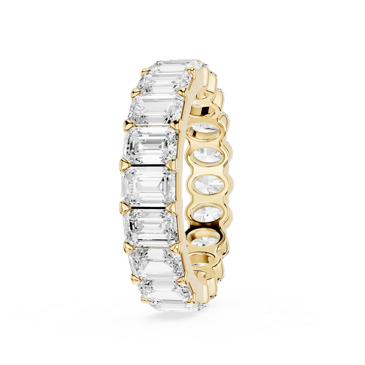 Side View Of Yellow Gold 4.4 CT Emerald and Oval Cut Lab Grown Diamond Eternity Band