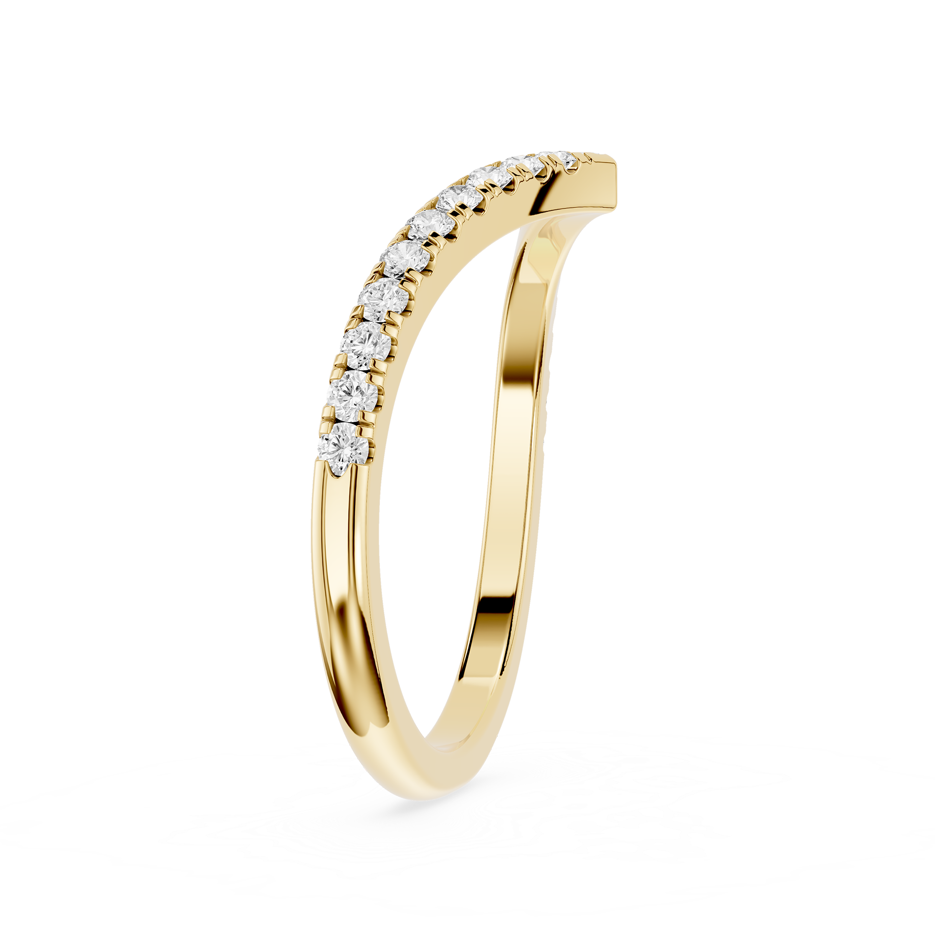 Gold ring with small diamonds on a white background
