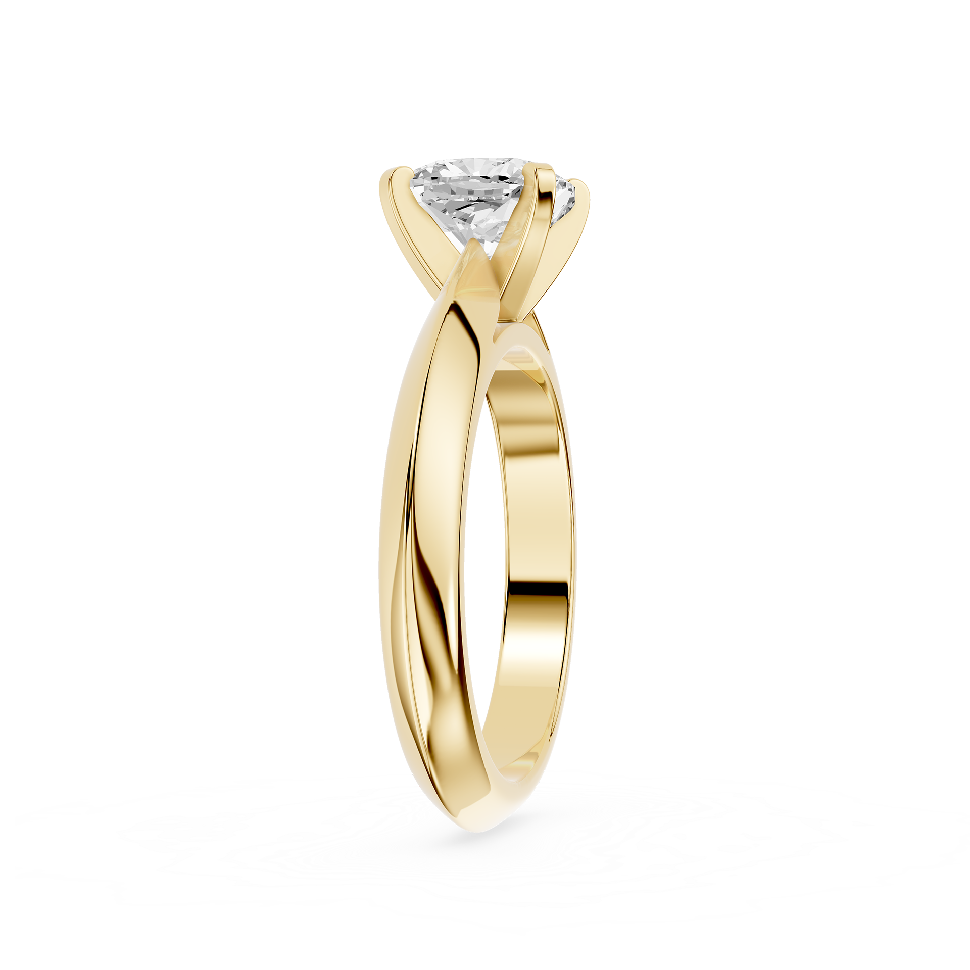 Gold ring with a diamond on a white background