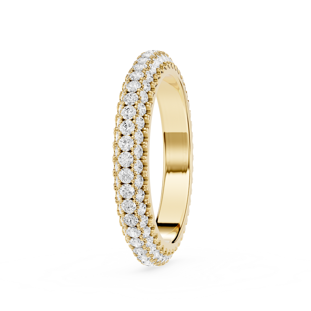 Gold ring with diamond accents on a white background