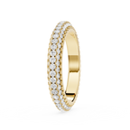 Gold ring with diamond accents on a white background