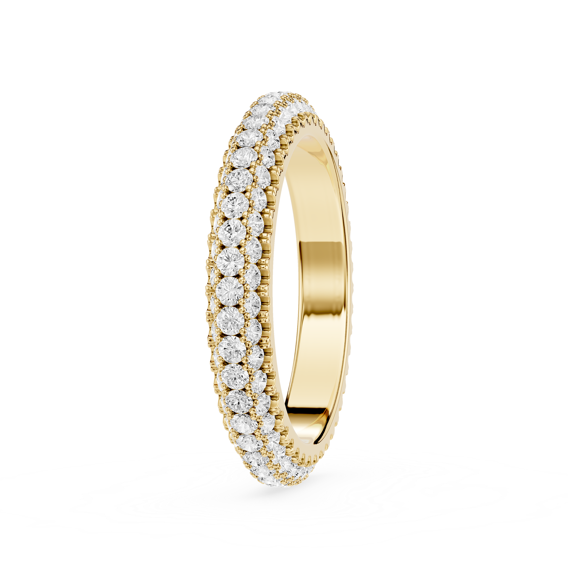 Gold ring with diamond accents on a white background