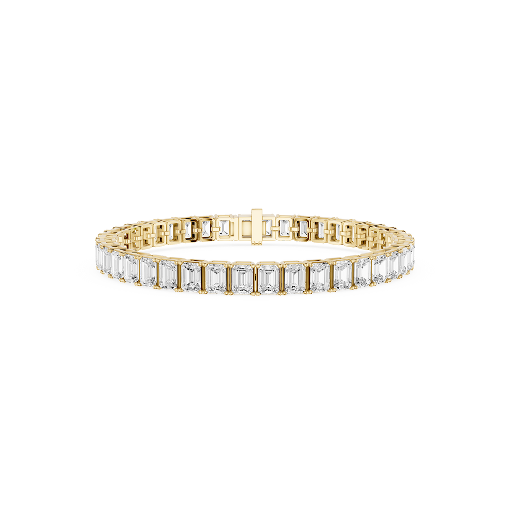 Gold bracelet with clear gemstones on a white background